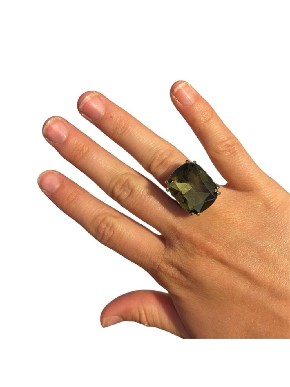 Large Square Cut Dark Green Gemstone Statement Ring glam costume retro